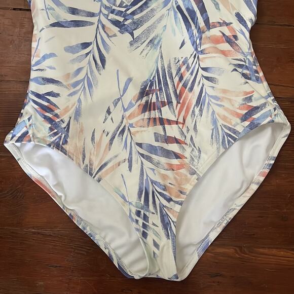 GAP palm leaf pastel print scoop strappy back one piece with pads sz L - Picture 3 of 7